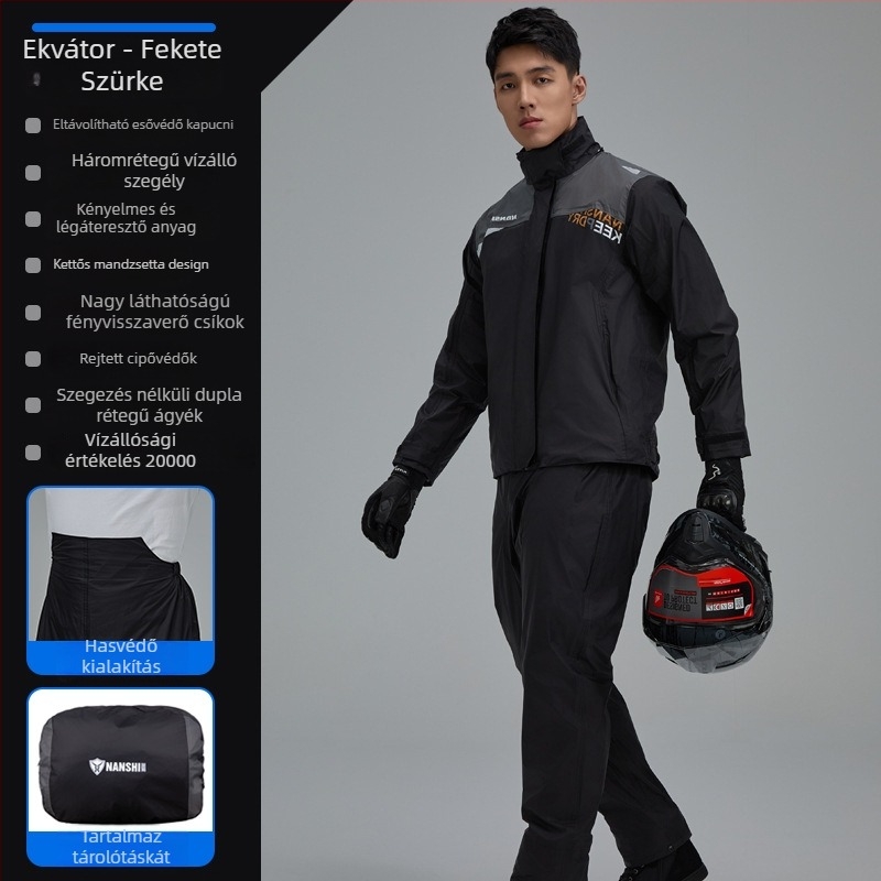 Motorkerékpáros esőruha és nadrág szett, osztott stílus, nylon anyag, PU vízálló réteg, 750 g, szállítók számára