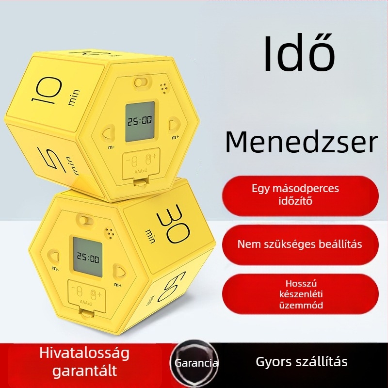 Hatszögletű tanuló időmérő visszaszámlálóval, emlékeztetőkkel a konyhához, főzéshez, sporthoz és a szépségápoláshoz