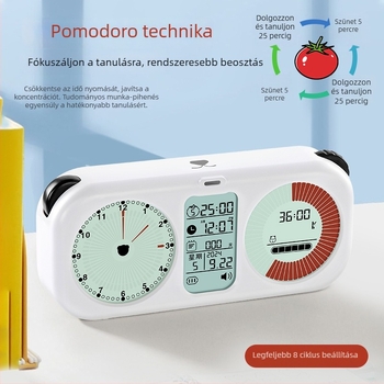 Három kijelzős vizuális időzítő diákok számára, LCD kijelző, elektronikus mozgás, elemmel működik, riasztás