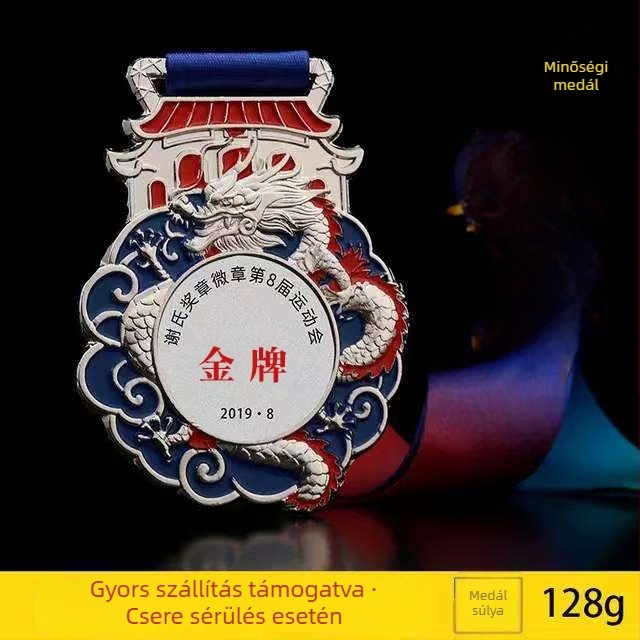 Taekwondo érem Dragon Year, cinkötvözet, aranyozott lemez, nyomtat logó OK