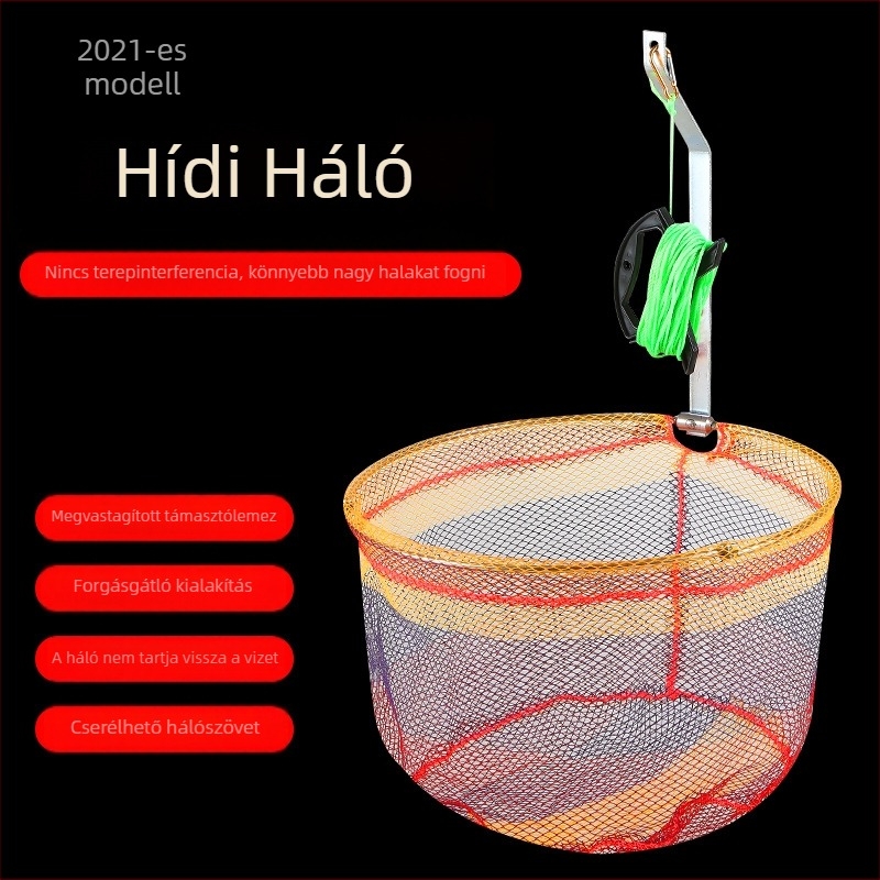 Rozsdamentes acélból készült híd/raft horgász háló, összecsukható, kötéles emeléssel, hálófej