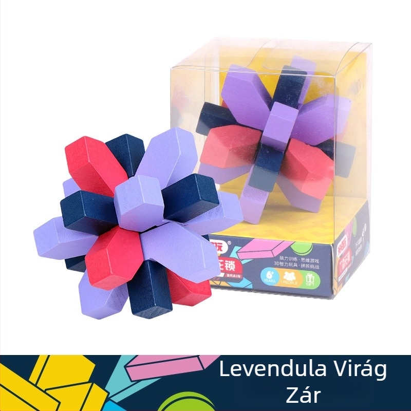 Kongming-Luban Lock rejtvény - faanyagú, Mimizhi Play, 7–14 éveseknek, ajándékdoboz