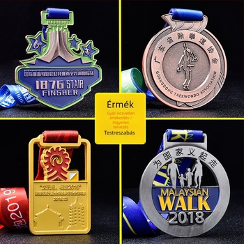Testreszabható érem cink ötvözetből, logóval – akasztóval, aranyozott felülettel, sportesemények emlékdíja