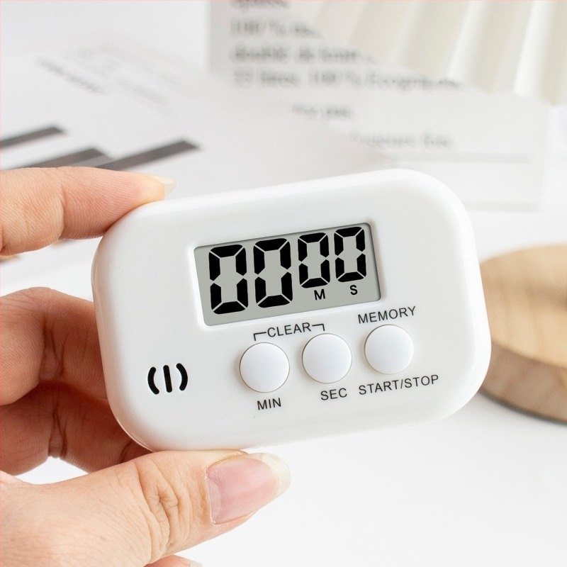 Alarmos elektronikus visszaszámoló időzítő – akkumulátoros működés, LCD kijelző, műanyag téglalap alakú ház