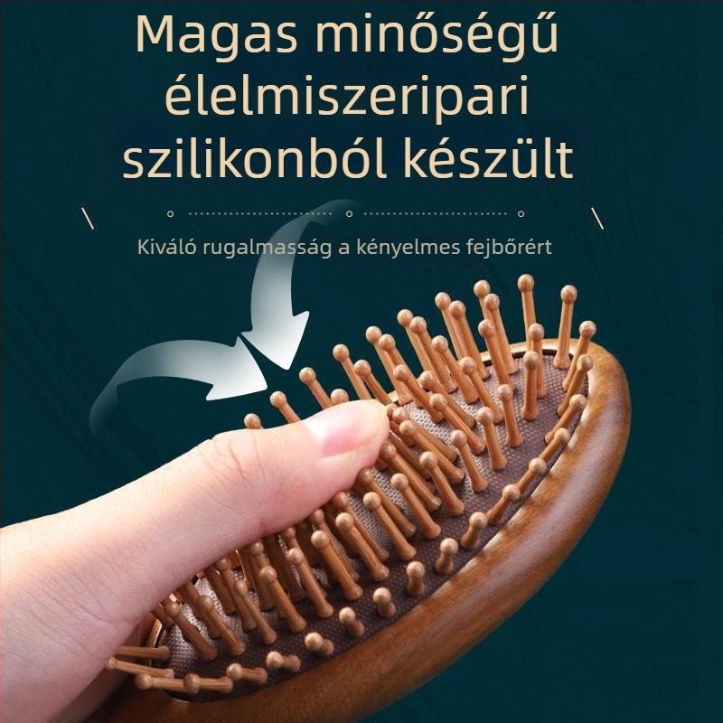 Szantálfa masszírozó fésű légpárnás párnával és masszázs fejjel, meridián ápoláshoz, hosszú hajhoz