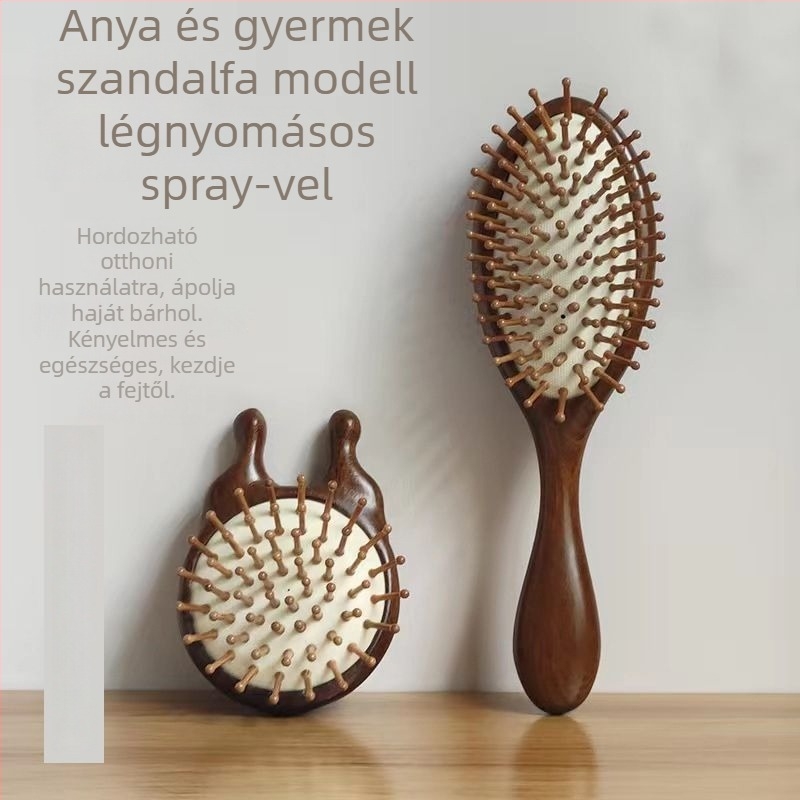 Szantálfa masszírozó fésű légpárnás párnával és masszázs fejjel, meridián ápoláshoz, hosszú hajhoz