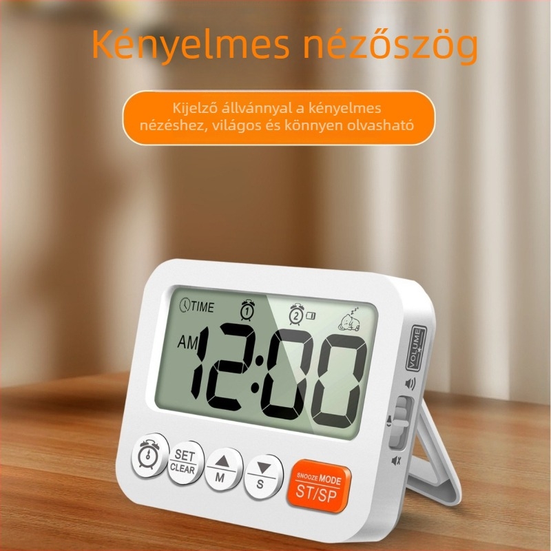 LCD digitális ébresztőóra időzítővel, elektronikus működés, LCD kijelző, digitális megjelenítés, szárazelemről működik