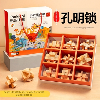 Kongming Lock (Luban Lock) Teljes készlet – fából készült puzzle játék 7–14 éveseknek, oktató játék