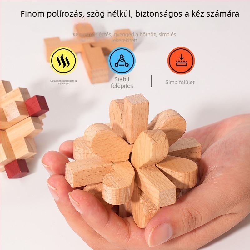 Kongming Lock (Luban Lock) Teljes készlet – fából készült puzzle játék 7–14 éveseknek, oktató játék