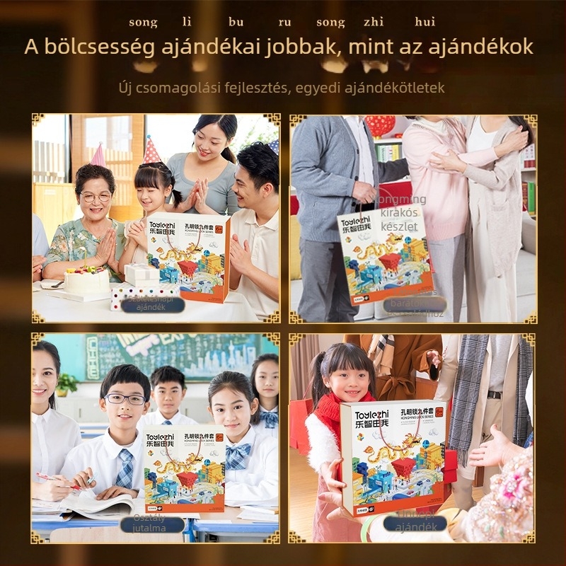 Kongming Lock (Luban Lock) Teljes készlet – fából készült puzzle játék 7–14 éveseknek, oktató játék