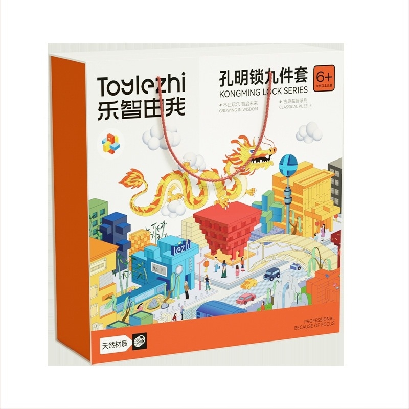 Kongming Lock (Luban Lock) Teljes készlet – fából készült puzzle játék 7–14 éveseknek, oktató játék