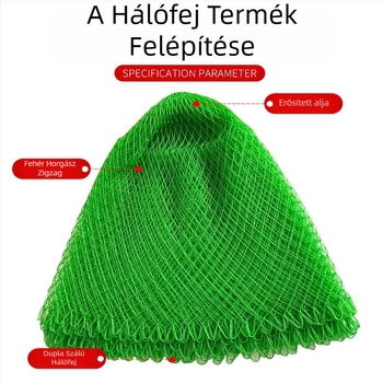 Erős ciánkék nylon hálófej horgászathoz, 4-, 24- vagy 36-szálas zsinórral, zöld nagyhalas háló