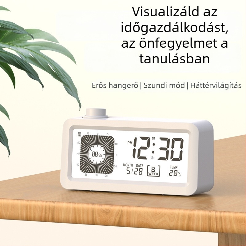 Kettős kijelzős időzítő óra (analóg + digitális) – hőmérő, ébresztő, kronométer, naptár