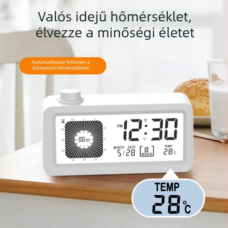 Kettős kijelzős időzítő óra (analóg + digitális) – hőmérő, ébresztő, kronométer, naptár