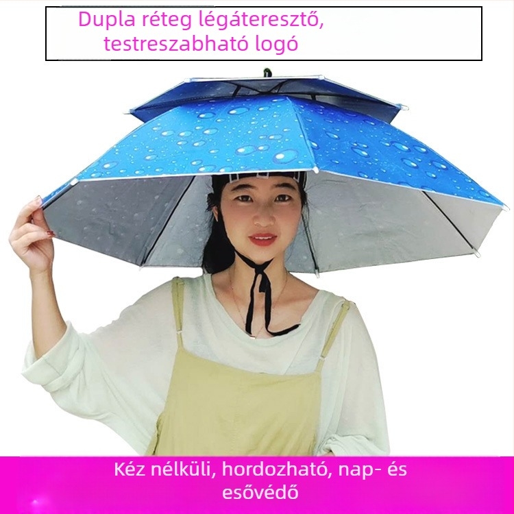 Fejre szerelt esernyősapka virágmintás anyaggal, 7 vas bordázat keret, manuális nyitás-zárás, napvédő sapka
