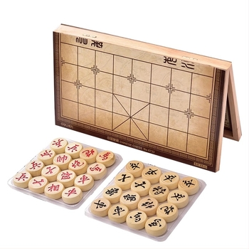 Mágneses tömörfa kínai sakkkészlet, összecsukható és hordozható, oktató játék