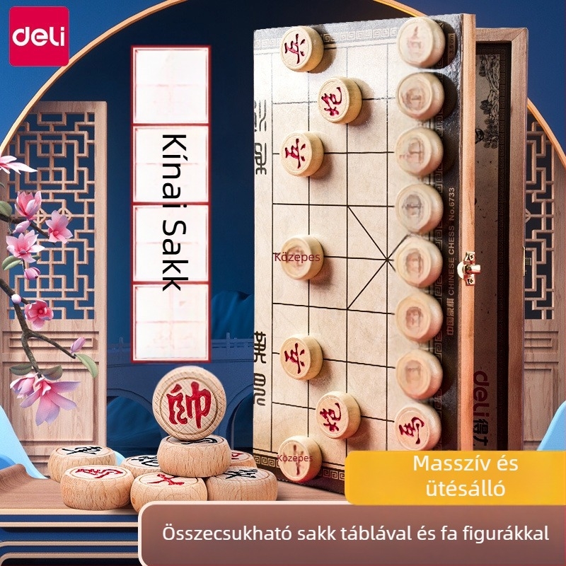 Mágneses tömörfa kínai sakkkészlet, összecsukható és hordozható, oktató játék