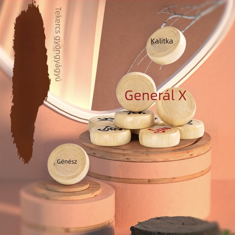 Mágneses tömörfa kínai sakkkészlet, összecsukható és hordozható, oktató játék