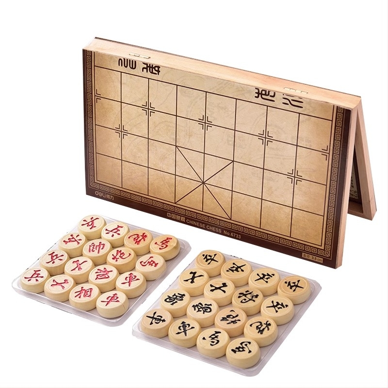 Mágneses tömörfa kínai sakkkészlet, összecsukható és hordozható, oktató játék