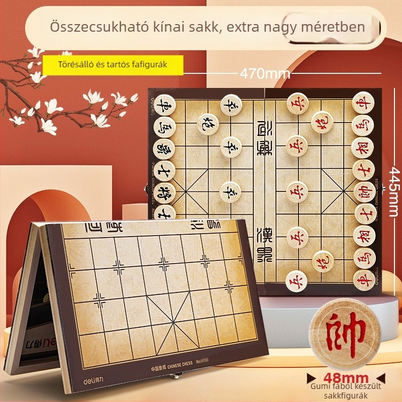 Mágneses tömörfa kínai sakkkészlet, összecsukható és hordozható, oktató játék