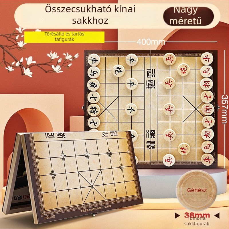 Mágneses tömörfa kínai sakkkészlet, összecsukható és hordozható, oktató játék