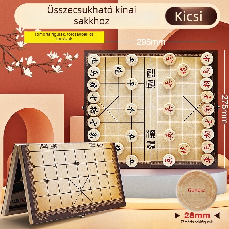 Mágneses tömörfa kínai sakkkészlet, összecsukható és hordozható, oktató játék
