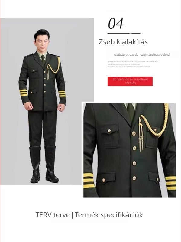 Zászlóvivő ceremoniális egyenruha a gárda és a katonai zenekar előadásaihoz (pamut-poliészter anyag, 80–90% regenerált cellulóz rost tartalom, uniszex, 2024 ősz)