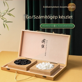 Fa Go készlet gyerekeknek és kezdőknek, összecsukható dobozzal, 19×19 tábla