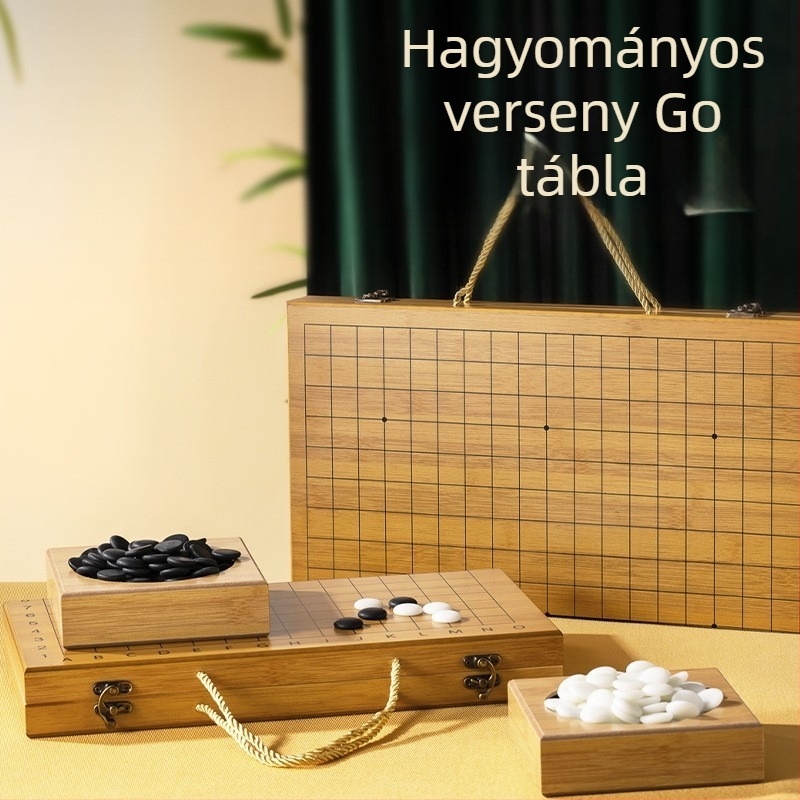 Fa Go készlet gyerekeknek és kezdőknek, összecsukható dobozzal, 19×19 tábla