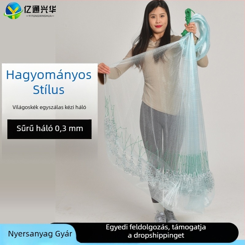 Kézzel dobható horgász háló, koreai stílusú lánccal, 0,3 szem, PE anyag