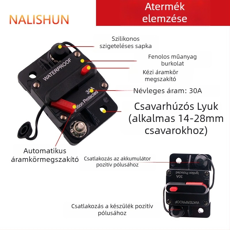 Autóhifi tápegység biztosítéktartóval és áramkör-szakítóval, nagy teljesítmény, automatikus kapcsoló