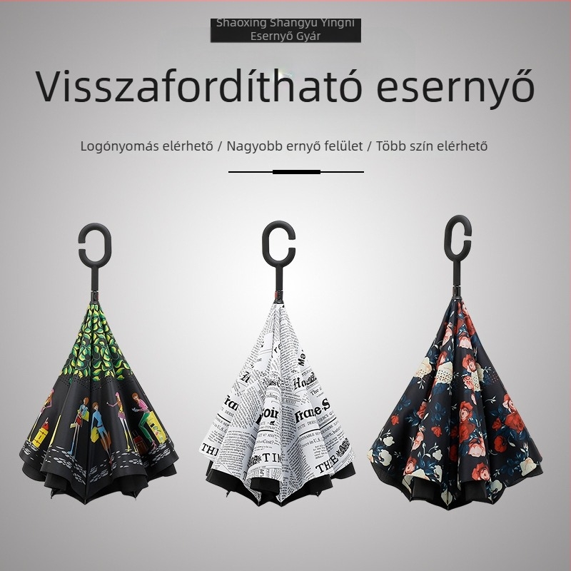 Reklám visszafelé hajtogatható esernyő, kétszintes, 8 borda, poliészter 190T, kézi nyitás, logó nyomtatás