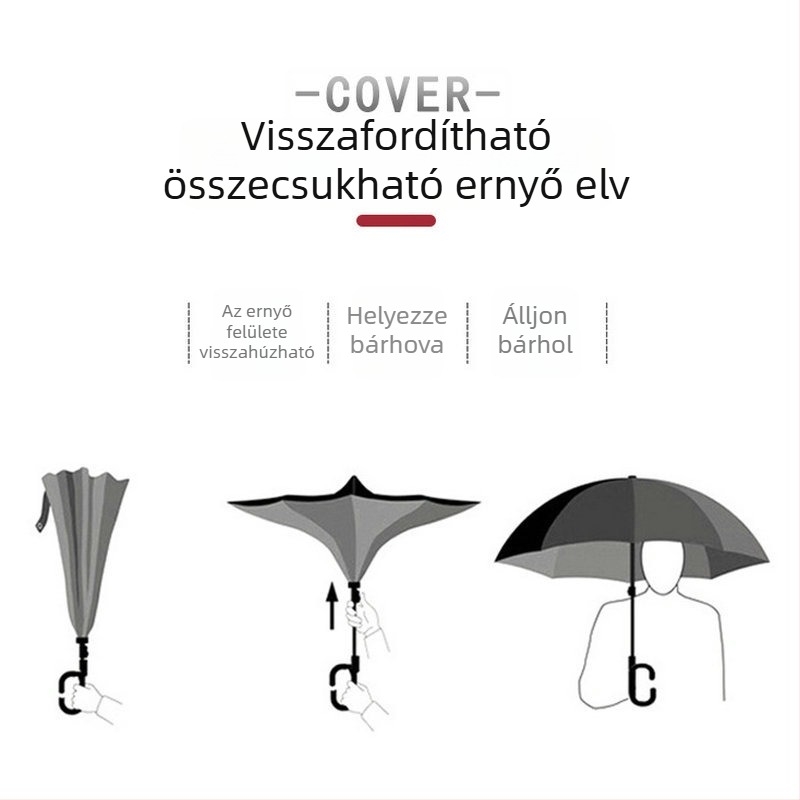 Reklám visszafelé hajtogatható esernyő, kétszintes, 8 borda, poliészter 190T, kézi nyitás, logó nyomtatás