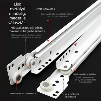Két részes fiókcsúszka, oldalsó szerelésű gardrób/szekrény számára, hidegen hengerelt acél, modell Zg-20221201009, standard felület, Modern minimalist stílus