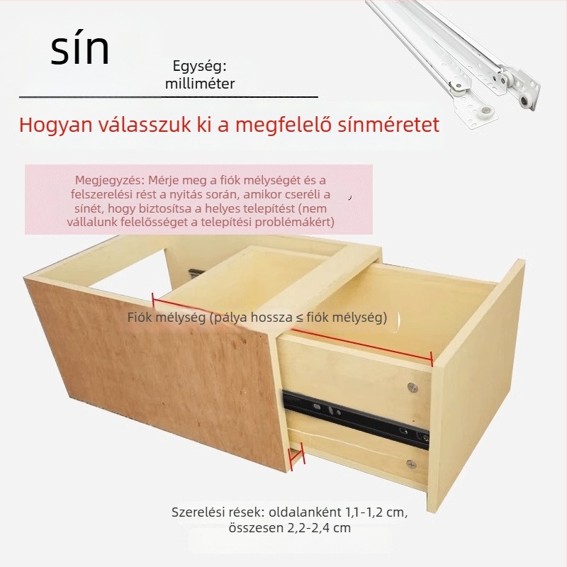 Két részes fiókcsúszka, oldalsó szerelésű gardrób/szekrény számára, hidegen hengerelt acél, modell Zg-20221201009, standard felület, Modern minimalist stílus