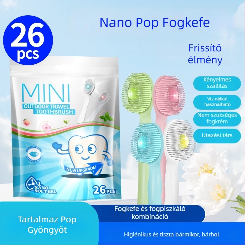 Nano gyöngyös fogkefe, hordozható, többfunkciós, puha sörtéjű, egyszer használatos, öt az egyben