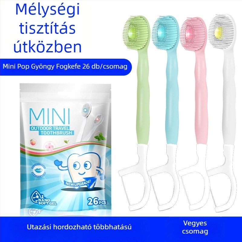 Nano gyöngyös fogkefe, hordozható, többfunkciós, puha sörtéjű, egyszer használatos, öt az egyben