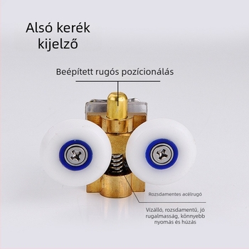 Réz zuhanyajtó görgők üveg tolóajtókhoz, felső és alsó görgő, körív alakú dizájn, dupla görgő