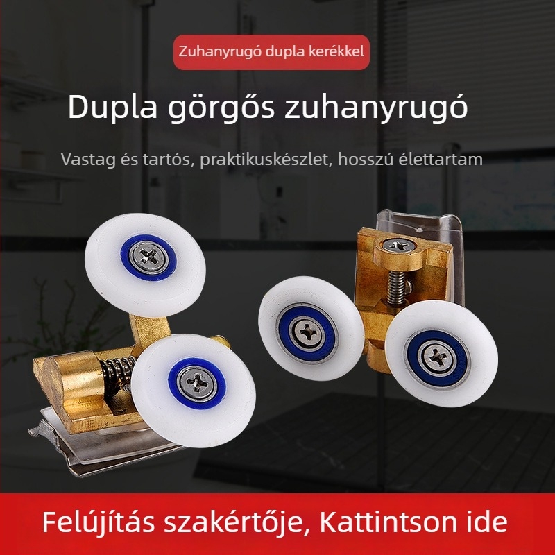 Réz zuhanyajtó görgők üveg tolóajtókhoz, felső és alsó görgő, körív alakú dizájn, dupla görgő