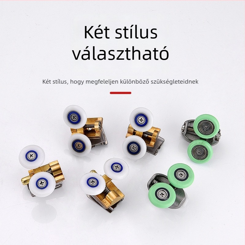 Réz zuhanyajtó görgők üveg tolóajtókhoz, felső és alsó görgő, körív alakú dizájn, dupla görgő