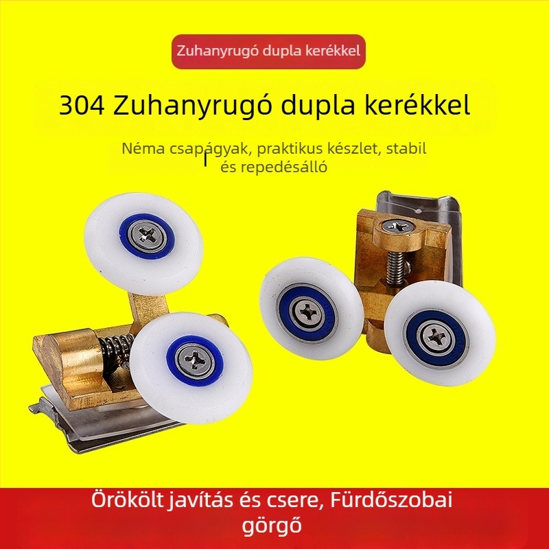 Réz zuhanyajtó görgők üveg tolóajtókhoz, felső és alsó görgő, körív alakú dizájn, dupla görgő
