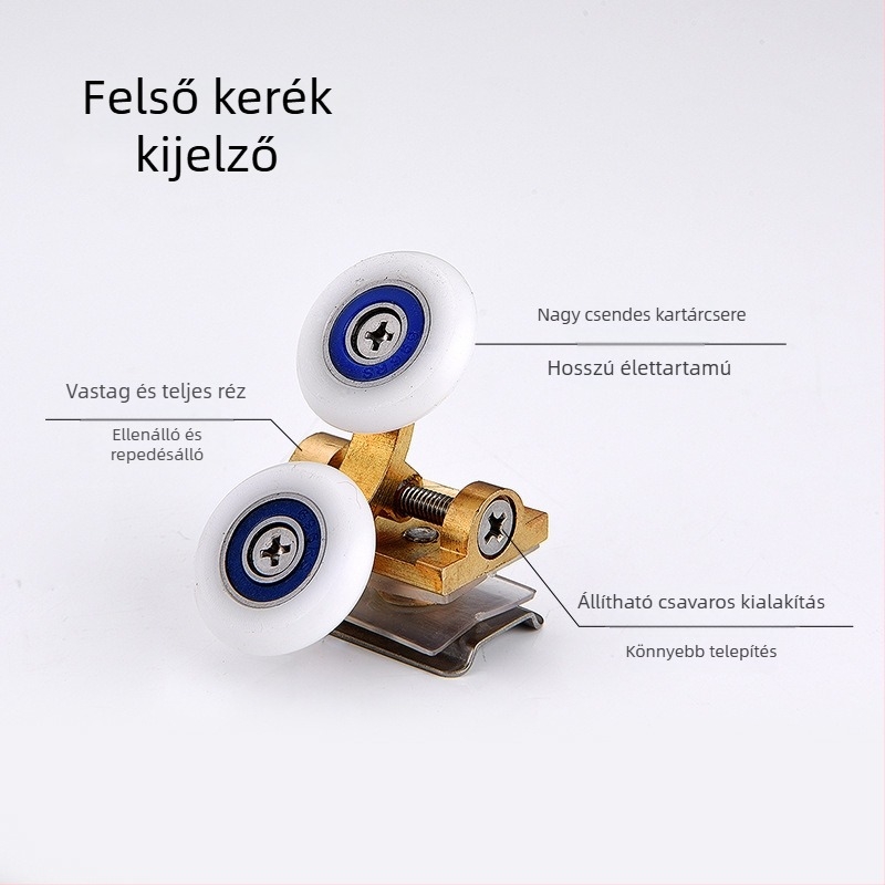 Réz zuhanyajtó görgők üveg tolóajtókhoz, felső és alsó görgő, körív alakú dizájn, dupla görgő