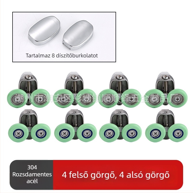 Réz zuhanyajtó görgők üveg tolóajtókhoz, felső és alsó görgő, körív alakú dizájn, dupla görgő