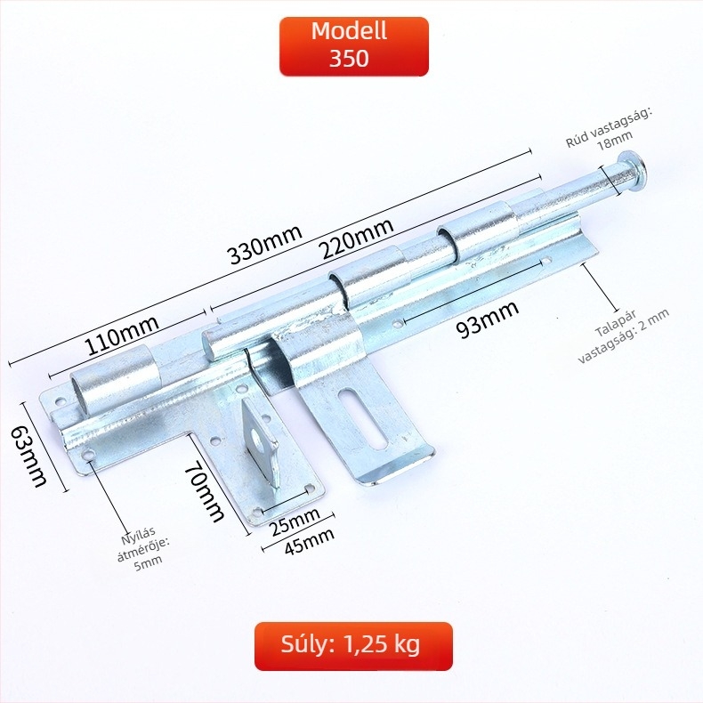 Masszív ajtózár hosszított vasból, galvanizált felülettel, modern minimalista stílus