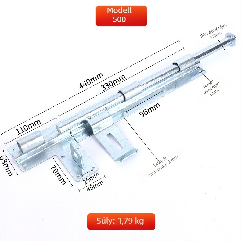 Masszív ajtózár hosszított vasból, galvanizált felülettel, modern minimalista stílus