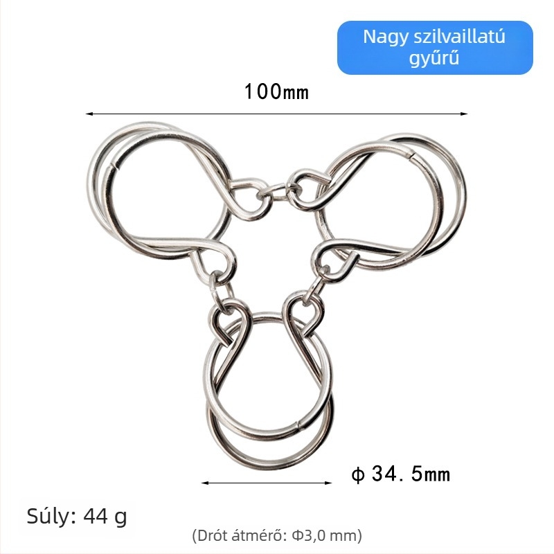 Kilenc karikából álló zár-puzzle – fémből készült agytornás játék, magas nehézségi szint, 7–14 éveseknek, egy darabos csomagolás, testreszabható mintákkal