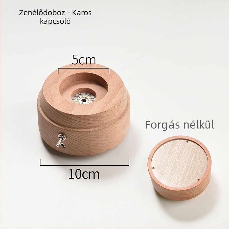 Forgó zenei doboz alapja bükkfából, Bluetooth távirányítóval és újratölthető LED lámpatartóval