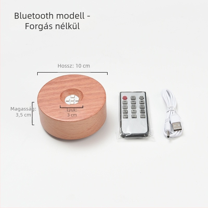 Forgó zenei doboz alapja bükkfából, Bluetooth távirányítóval és újratölthető LED lámpatartóval
