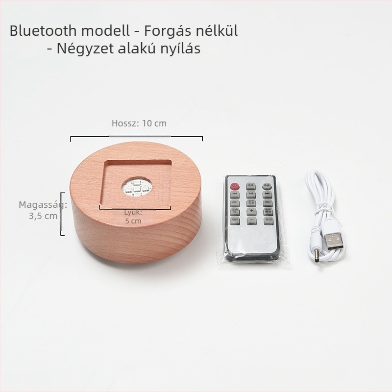 Forgó zenei doboz alapja bükkfából, Bluetooth távirányítóval és újratölthető LED lámpatartóval