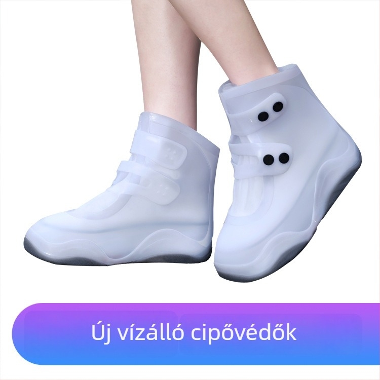 Vízálló cipővédő, vastagított kettős talppal — gumi/TPU, kopásálló, esővédő, nyomtatott logó